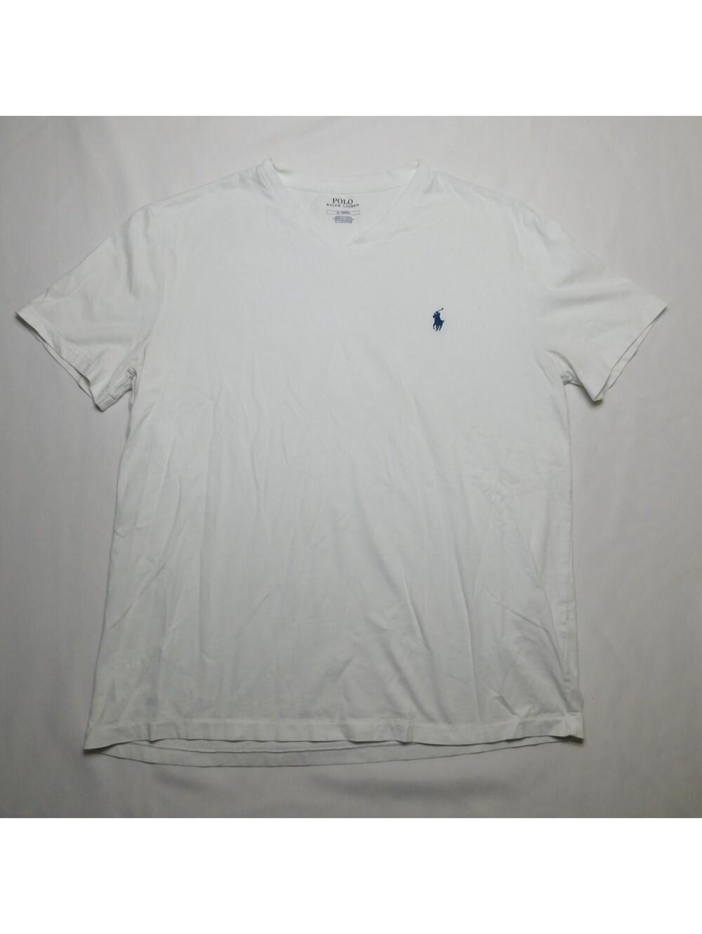 Polo Ralph Lauren Mens Medium White V-Neck T Shirt Blue Pony Embroidered Size M